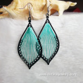 Alloy Frame Silk Thread Leaf Shape Handcraft Dangle Earrings